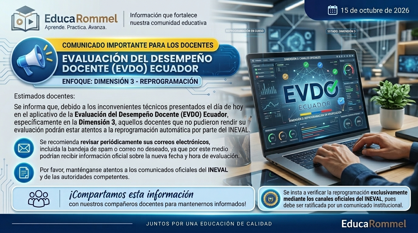EVDO Ecuador: docentes que no pudieron rendir la Evaluación del Desempeño Docente deben estar atentos a sus correos electrónicos